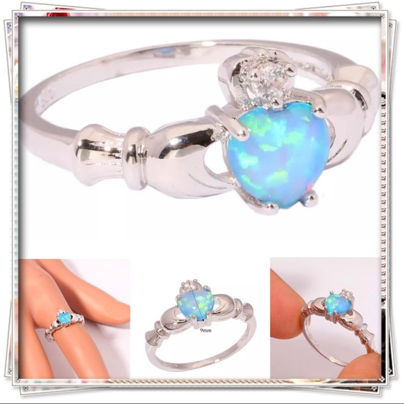 Blue Fire Opal Claddagh Ring - Picture 2 of 3